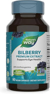 Nature's Way Bilberry Premium Extract, Supports Eye Health*, Eye Health Supplement for Adults with Black Elderberry*, Gluten Free, Vegan, 90 Capsules