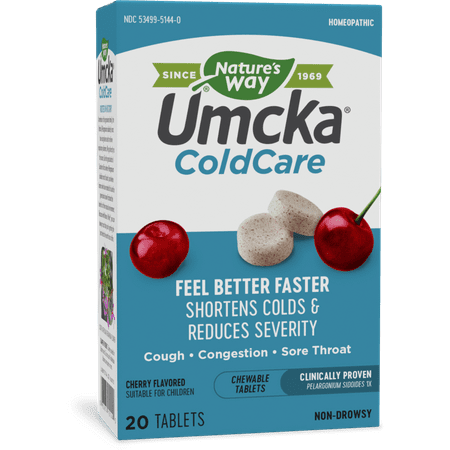 Nature s Way Umcka ColdCare Feel Better Faster Cherry Flavored 20 Chewables